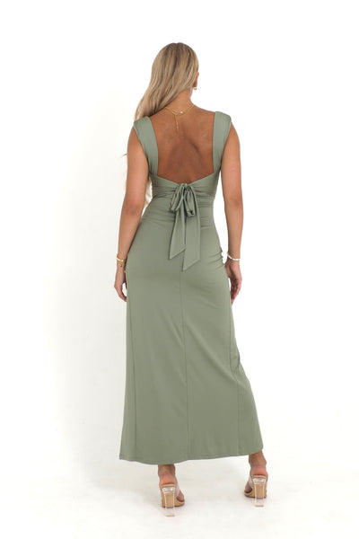 Verde Élégance Slit Dress